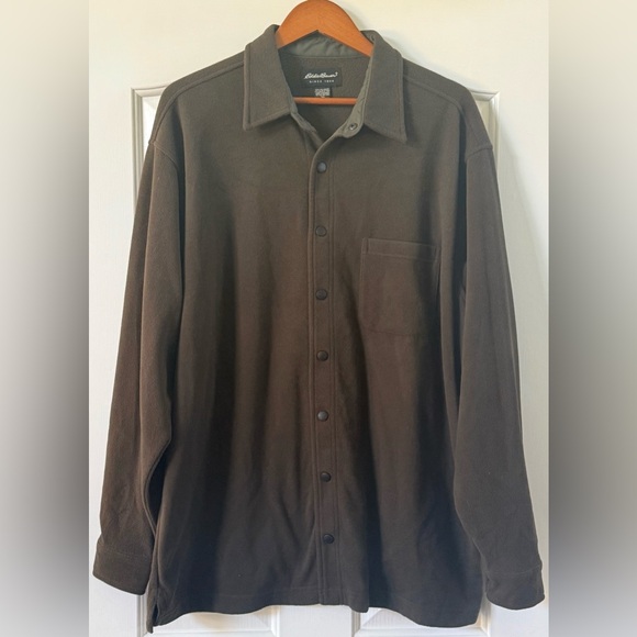 EUC Eddie Bauer Brown Fleece Snap Shirt Jacket Men’s L Tall Outdoor Layer - Picture 1 of 11